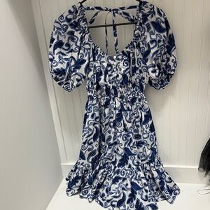 Cleobella Elegant Blue and White Patterned Dress